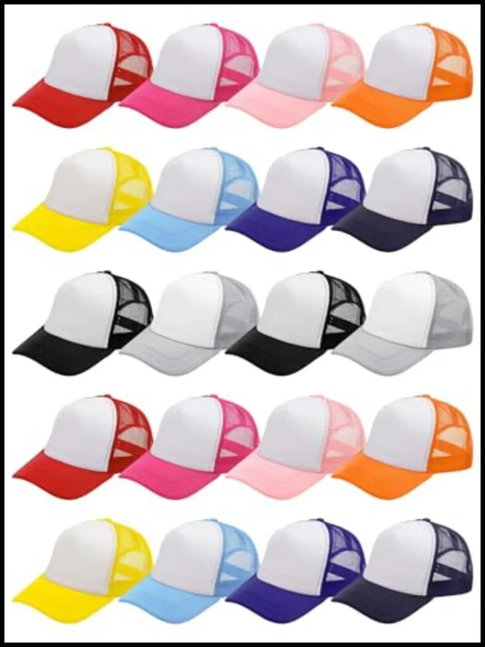 Sublimation Blank Trucker Hat Baseball Cap 20 Pack Adjustable Snapback